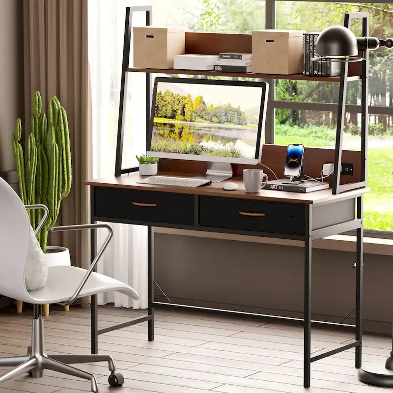 Computer Desk Home Office Desk with Power Outlet Study Writing Table