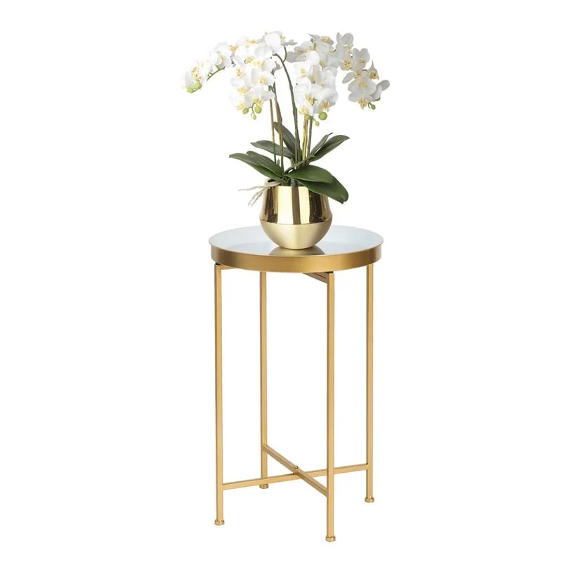 Round End Table Gold Metal Side Nightstand Accent Coffee Tables - 15(D)x 15(W)x 25.7(H)