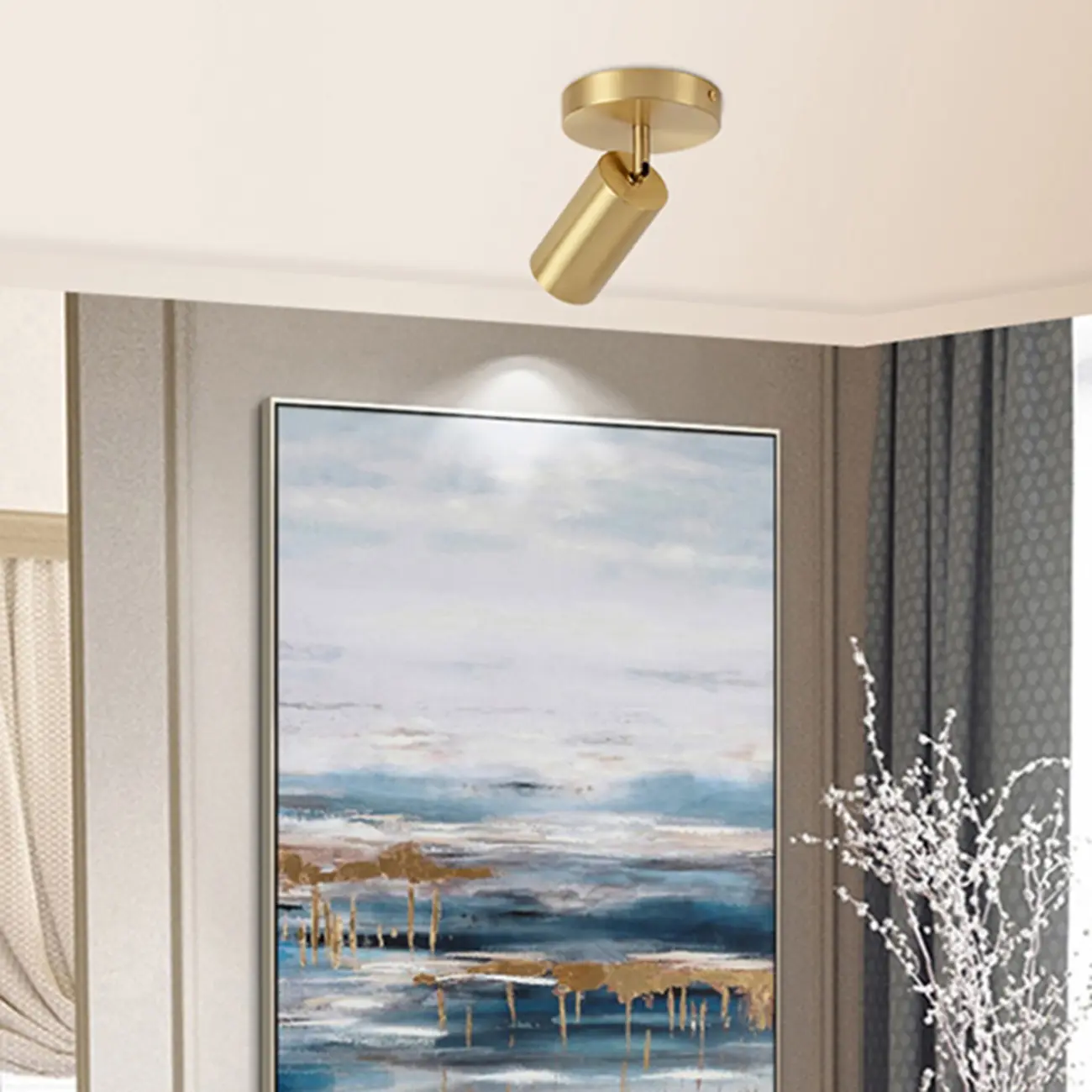 Minimalist Gold Cylinder Semi Flush Mount Adjustable Track Light