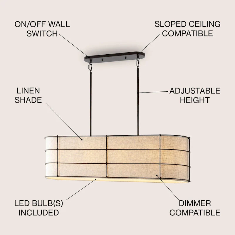 Oakley 42  4-Light Rustic Farmhouse Iron Linear LED Pendant, Oil Rubbed Bronze by JONATHAN Y - 4 Light
