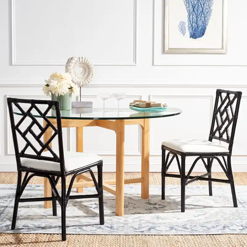 SAFAVIEH Maye Rattan Accent Chair with Cushion (Set of 2) - 18.5  W x 20.9  L x 35.8  H - 19Wx21Dx36H