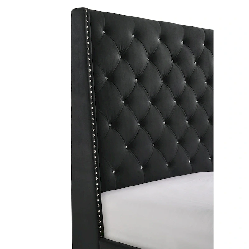 Marillin Black Velvet Upholstered Tufted Bed
