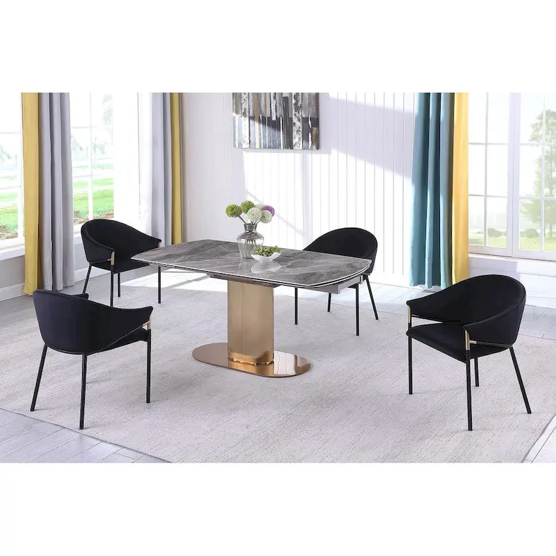 Somette Extendable Marbleized Ceramic Top Dining Table w/ Steel Base