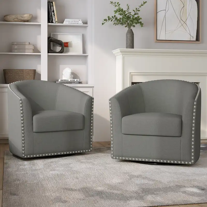 Nailhead Trim Upholstered Swivel Accent Chairs Set of 2