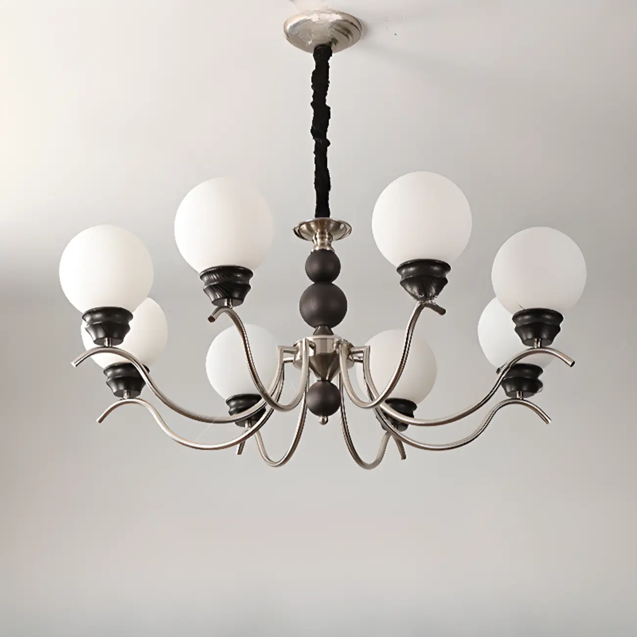 Classic Black Metal Modern Globe Glass Chandelier