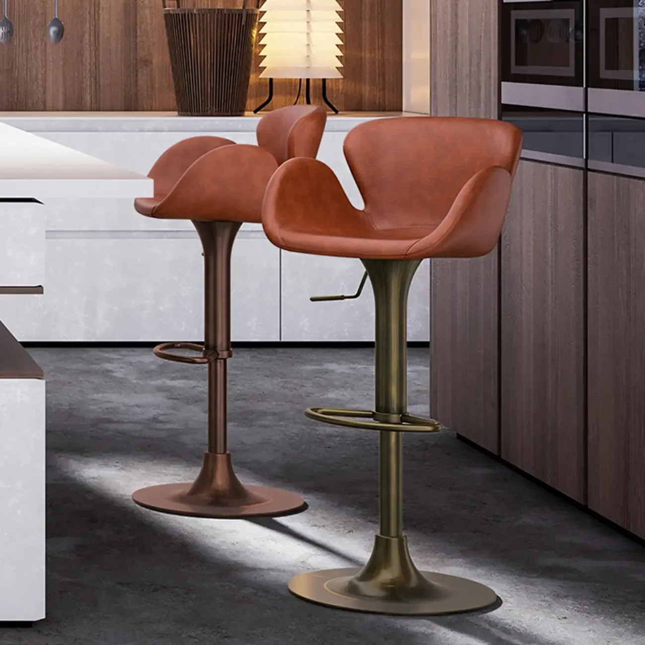 Adjustable Height Swivel Distressed Leather Bar Stools with Back