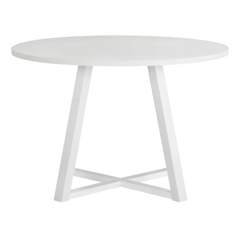Roundhill Furniture Edo Round Dining Table, Trestle Base, White Finish