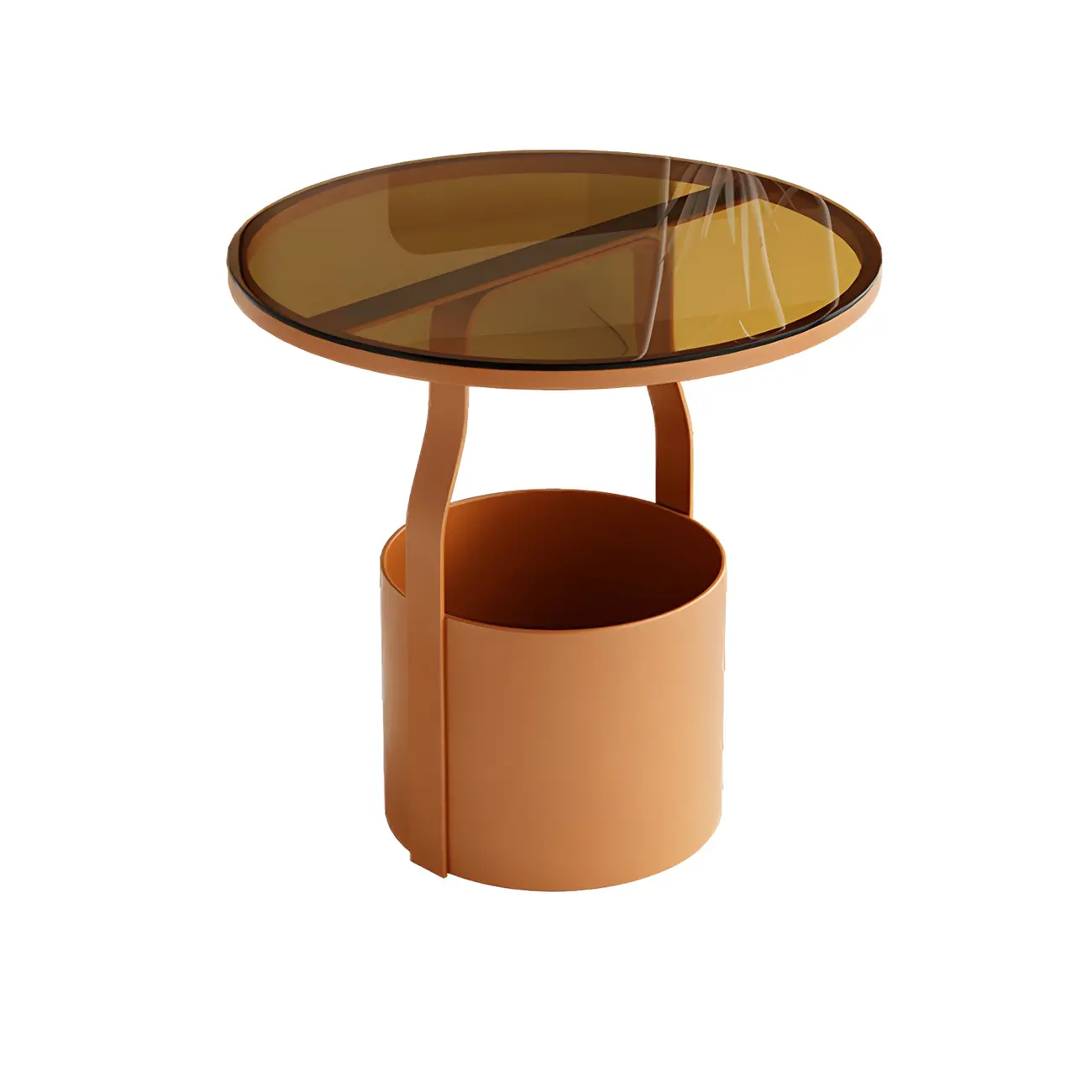 Nordic Round Glass End Table with Drum Base and Storage