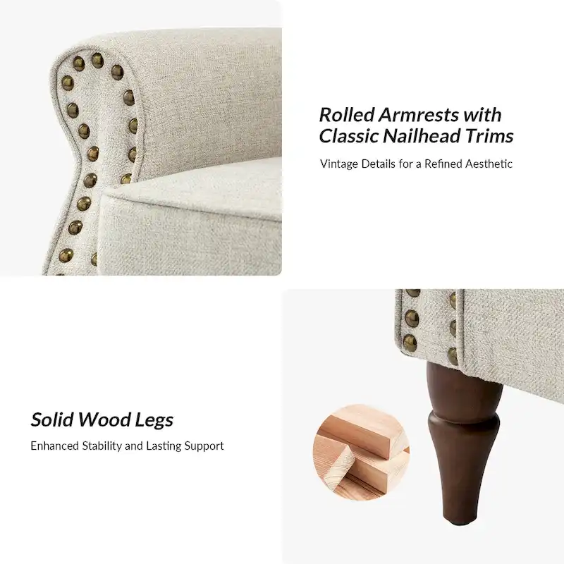 Nyctelius Upholstered Comfy Accent chair with Turned Wooden Legs and Nailhead Trim Set of 2 by HULALA HOME