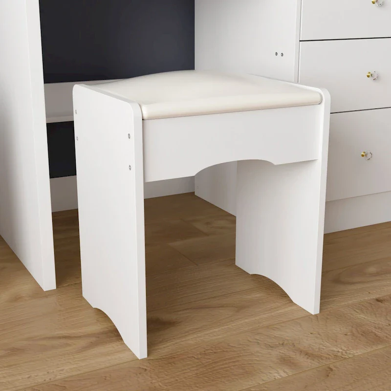 Makeup Vanity Table Set with Three-Color Light Mirror&Mirror & Stool - N/A