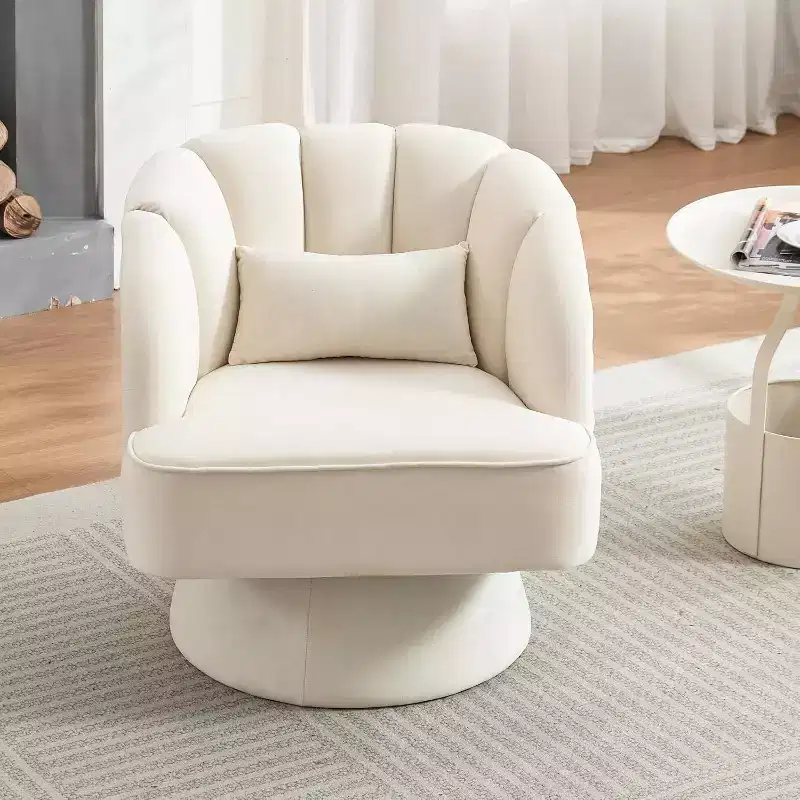 Acekool 360 Swivel Barrel Chair - Plush Teddy Velvet Lounge Chair