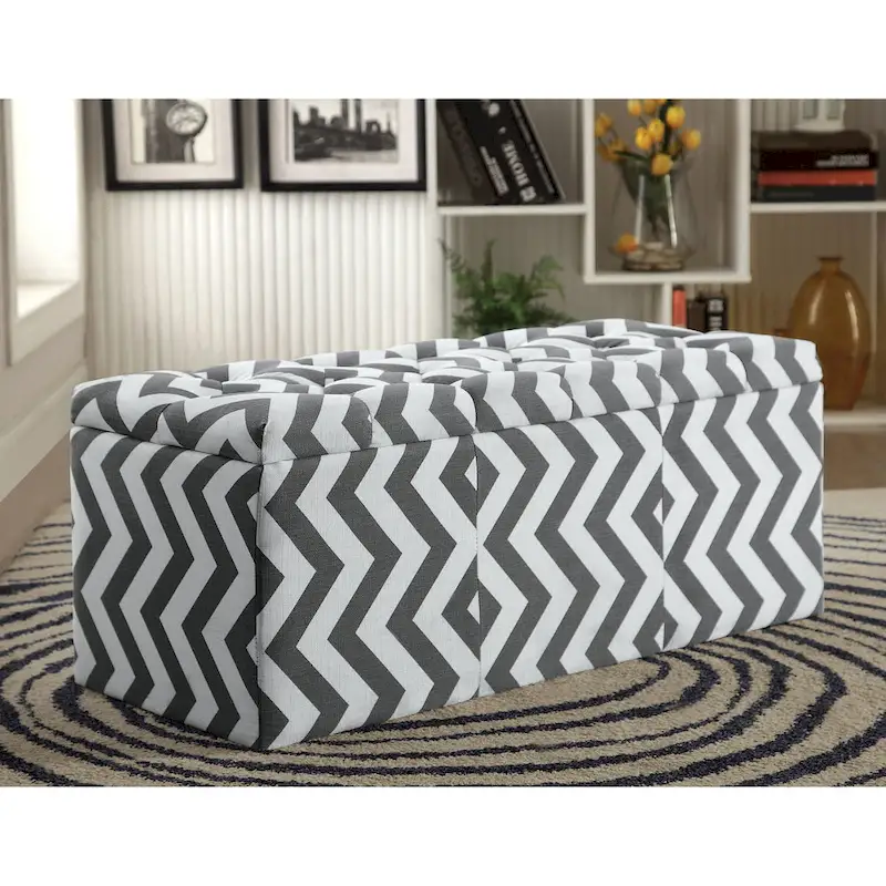 Blue / Red / Green / Grey Chevron Tufted Lift-Top Storage Bench