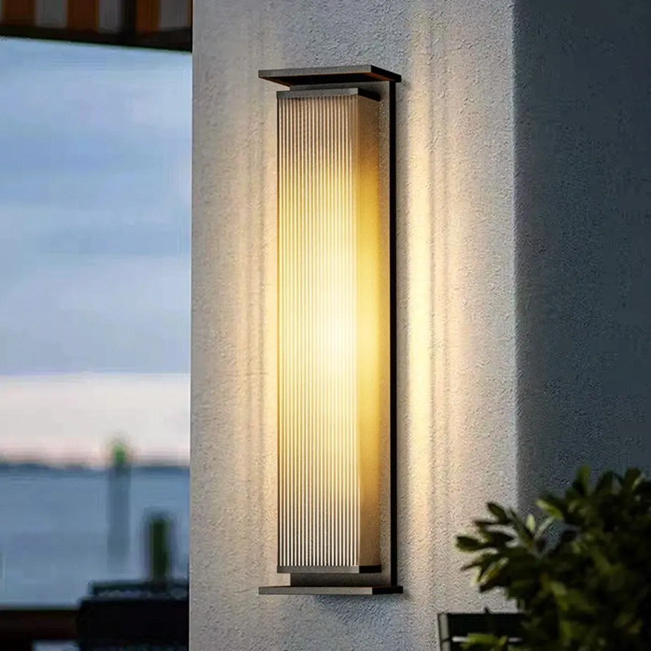Modern Black Metal Ribbed Plastic Outdoor Wall Sconce