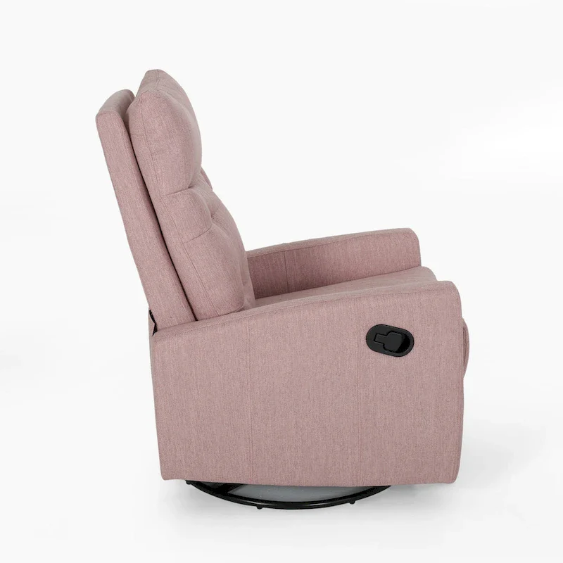 Tufted Fabric Glider Swivel Recliner – Blush Pink / Black Base, Single