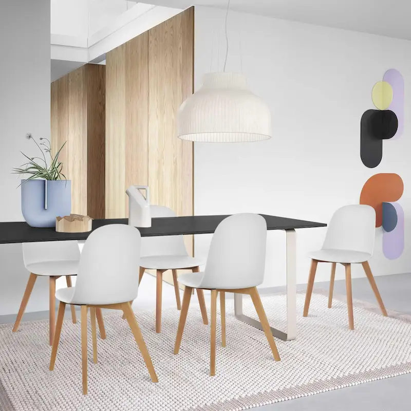 Set of 2 Dining Side Chair with Back Armless Plastic Seat Wooden Legs Kitchen Desk Task Computer