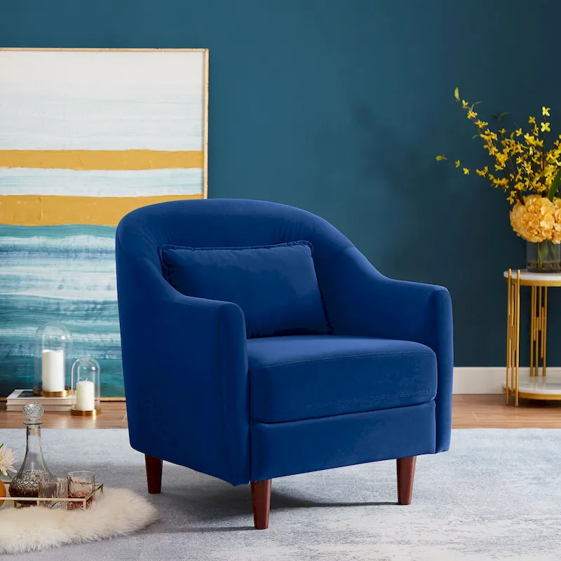 VANOMi 28.34 Accent Armchair, Velvet Barrel Chair with Solid Wood Legs