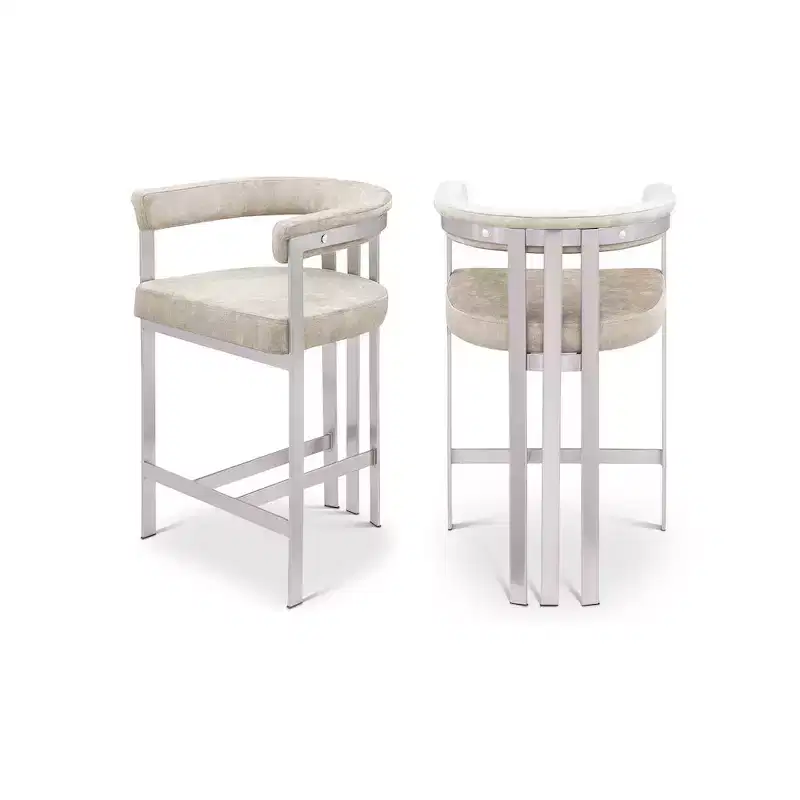 Meridian Furniture,Marcello Beige Velvet Counter Stool, Set of 2