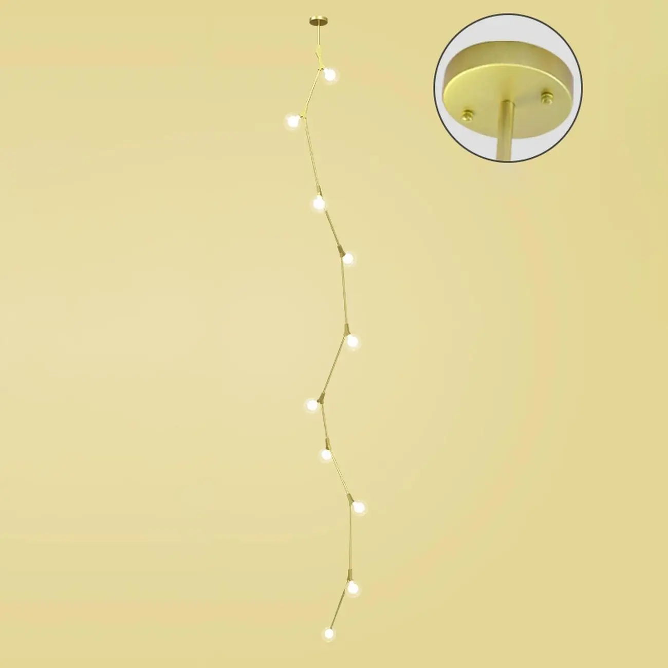 Modern Gold Branch Globe Glass Downrod Stairwell Chandelier