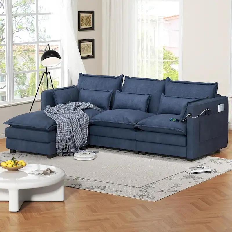 Modular Sectional Sofa L Shaped Couch, 3/4 Seat Sofa Set with Ottoman, Chenille Fabric