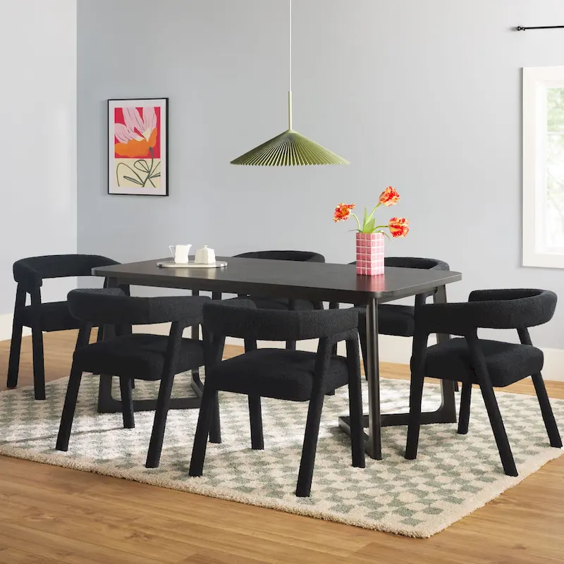 Middlebrook 7 Piece Solid Wood Dining Table Set w/ Full Fabric Chairs