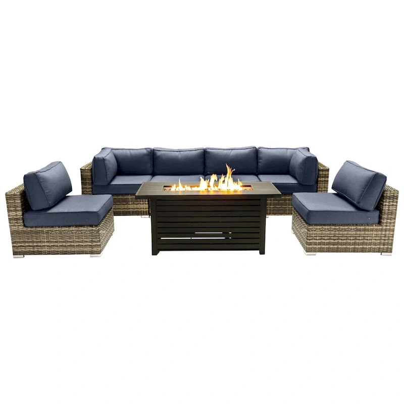 LSI 6 Person Seating Group With Metal Firepit And Sunbrella Cushions