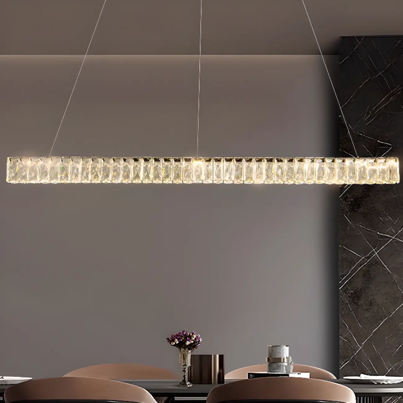 Rectangle Crystal Kitchen Island Pendant Light Dimmable LED