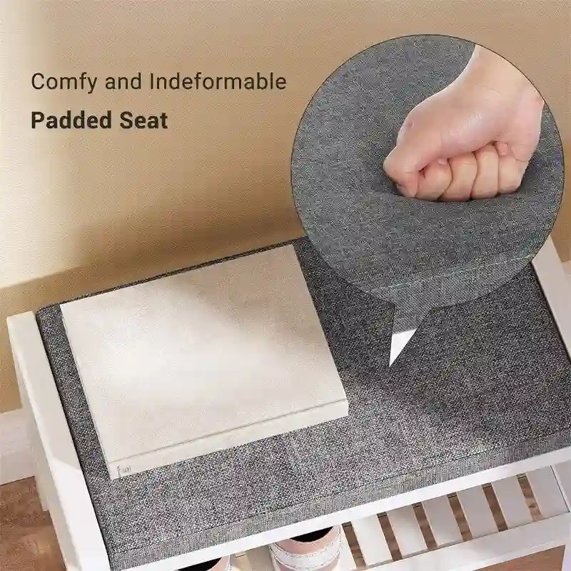 Shoe Rack Bench with Cushion - 12.6D x 23.6W x 16.9H