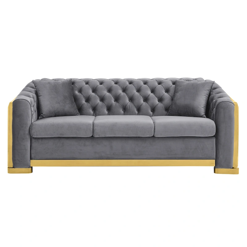 84 Luxury Chesterfield Velvet Sofa with Gold Trim
