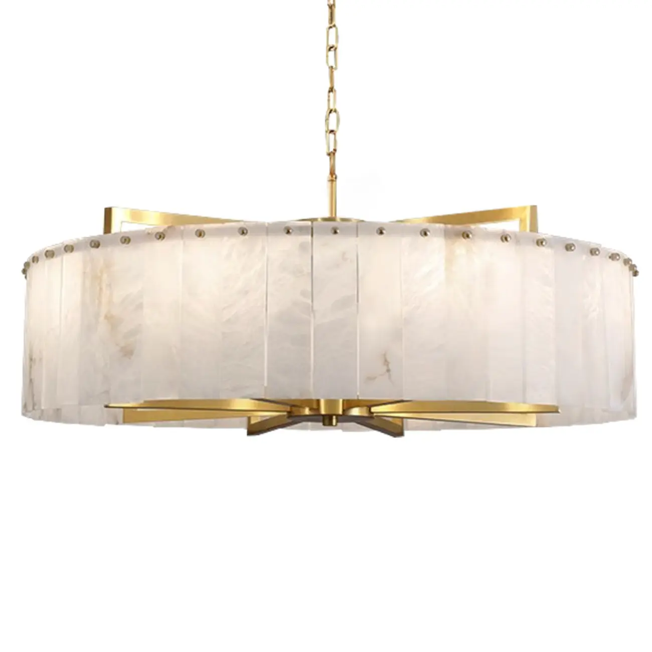 Adjustable Round Marble Chandelier with Sheet Lampshade