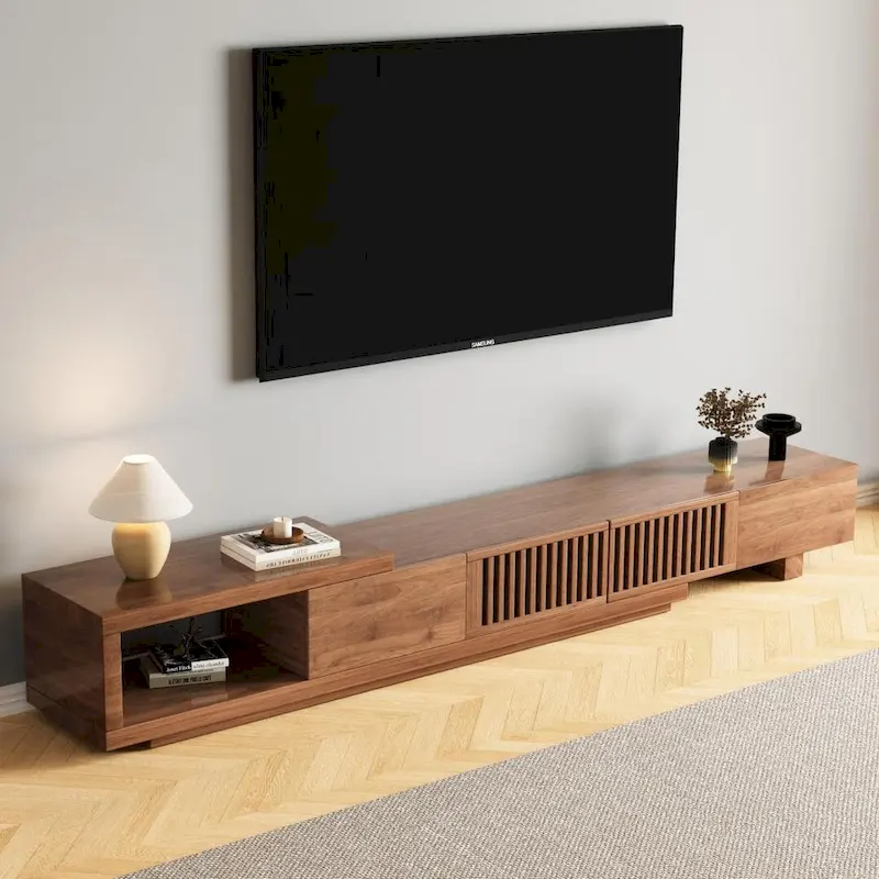 With 5 storage spaces, modern retractable up to 103 inches TV cabinet - 103W x 15.74D x 13.78H