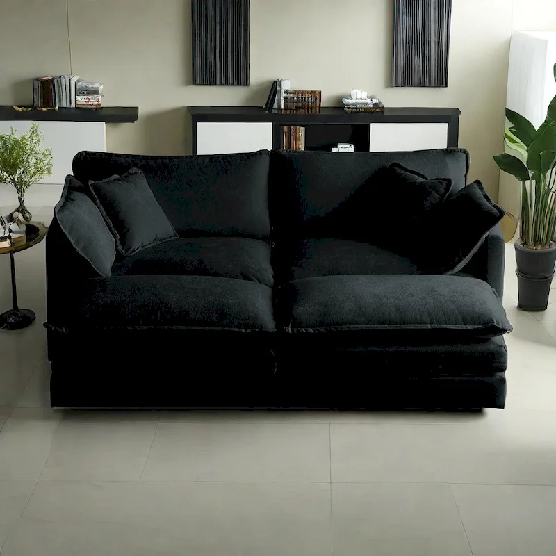 4-Piece Modular Chenille Upholstered Sleeper Sectional Sofa Bed with Ottoman