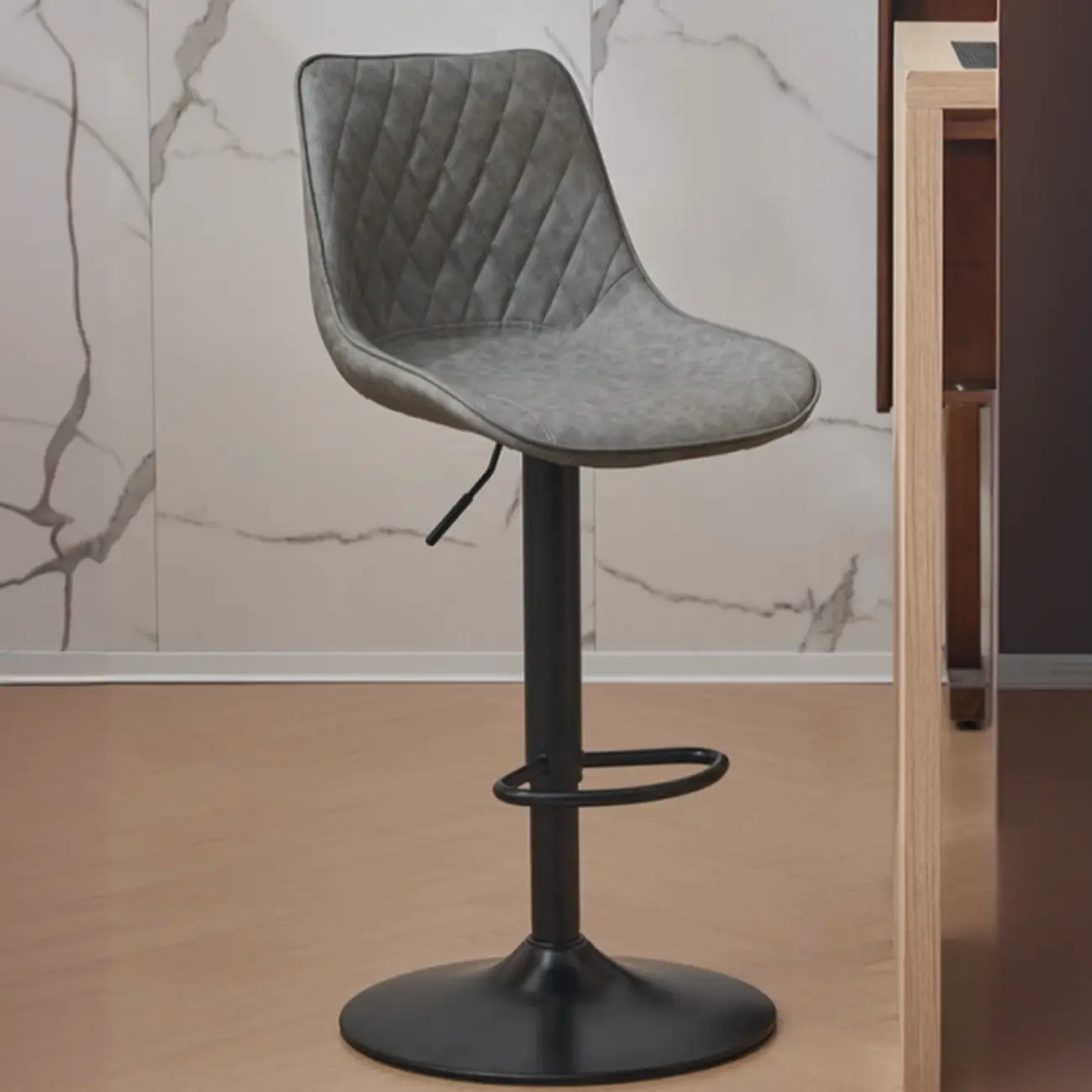 Chic Leather Tufted Swivel Adjustable Bar Stool