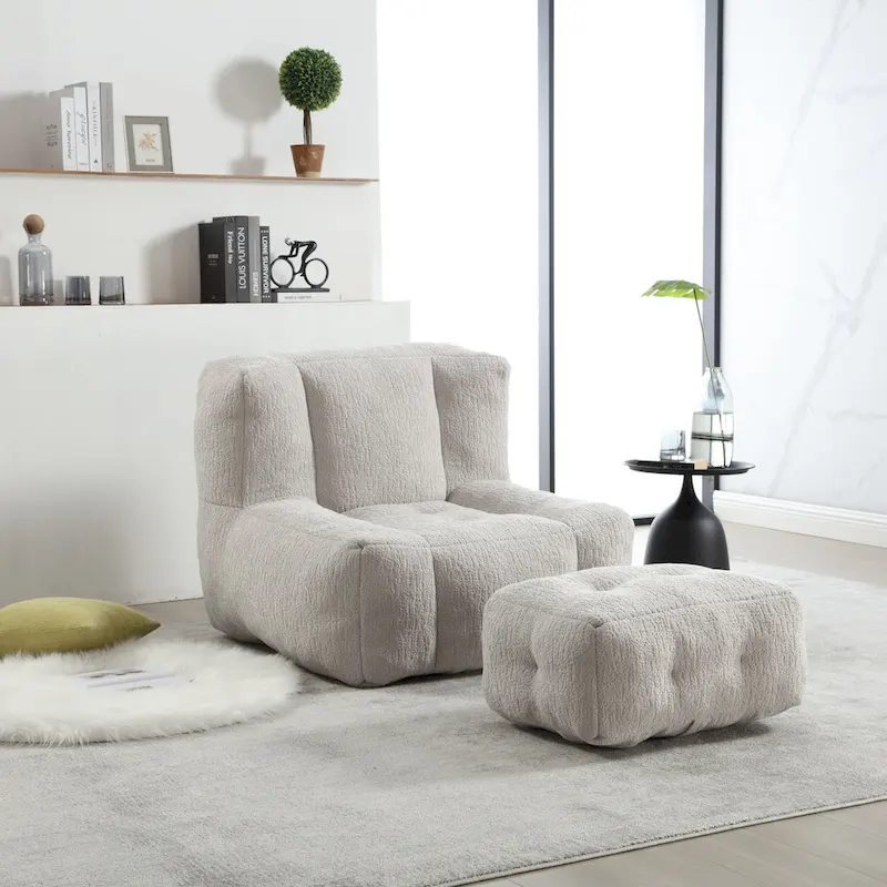 Fluffy bean bag chair with memory foam and ottoman