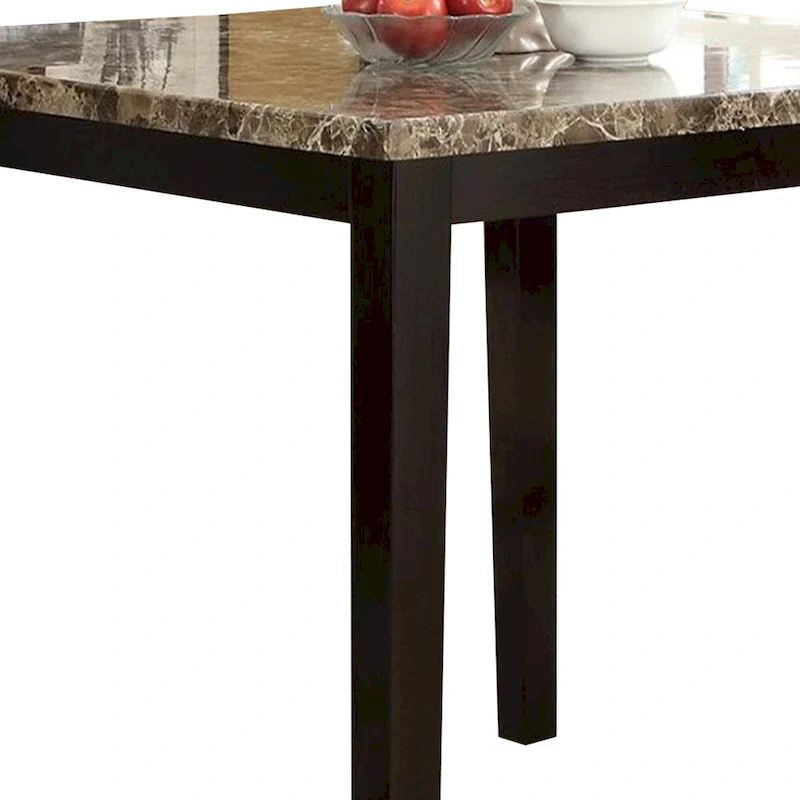 Spacious Wooden High Table Faux Marble Top Brown