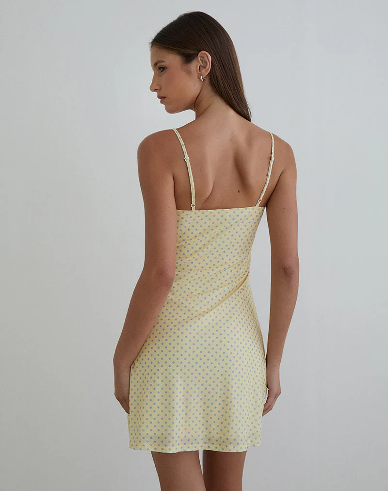 Turu Mini Dress in Yellow with Compact Grey Polka