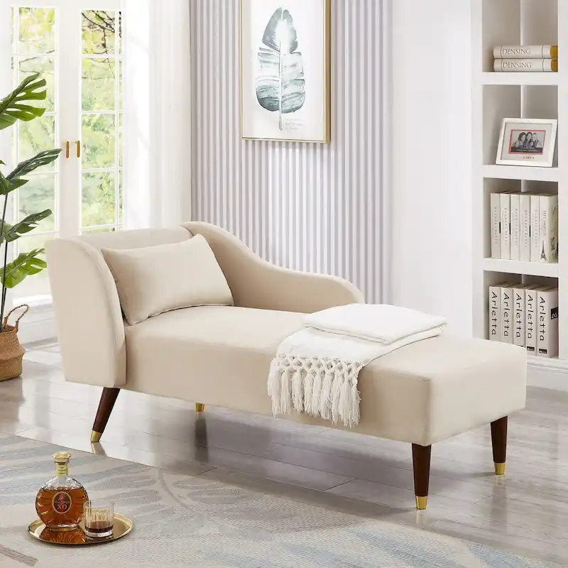 Modern Chaise Lounge Chair Velvet Upholstery