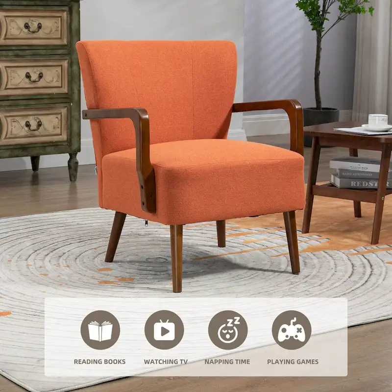 Modern chairs in the living room, wooden frame armchairs