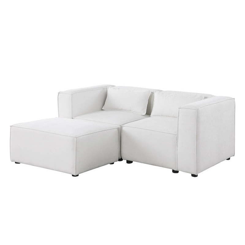 Chenille Fabric Sofa with Legs and Ottoman