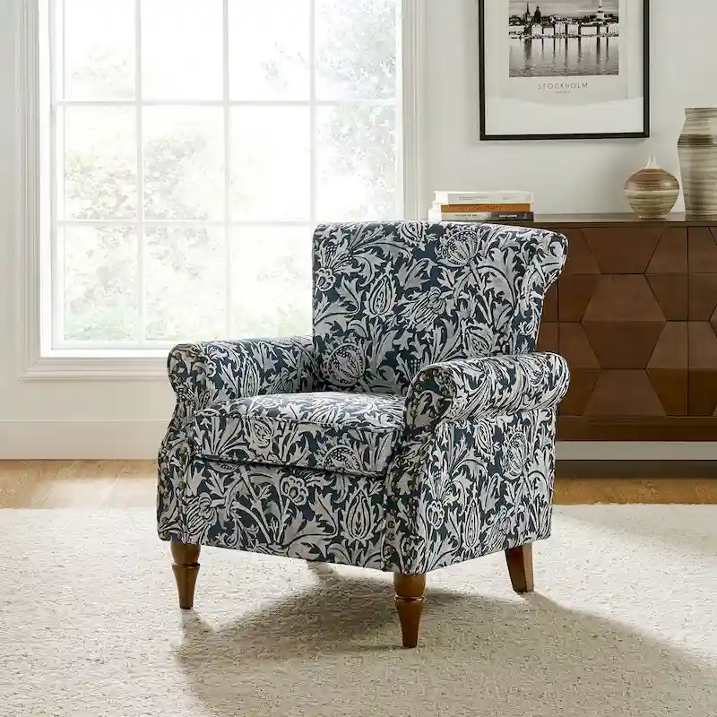Nyctelius Traditional Polyester Accent Chair with Rolled Arms and Nailhead Trim by HULALA HOME