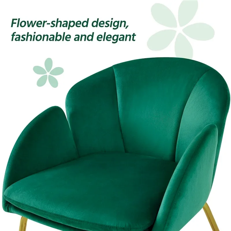 Yaheetech Flower Shape Velvet Armchair Accent Chair with Golden Metal Legs
