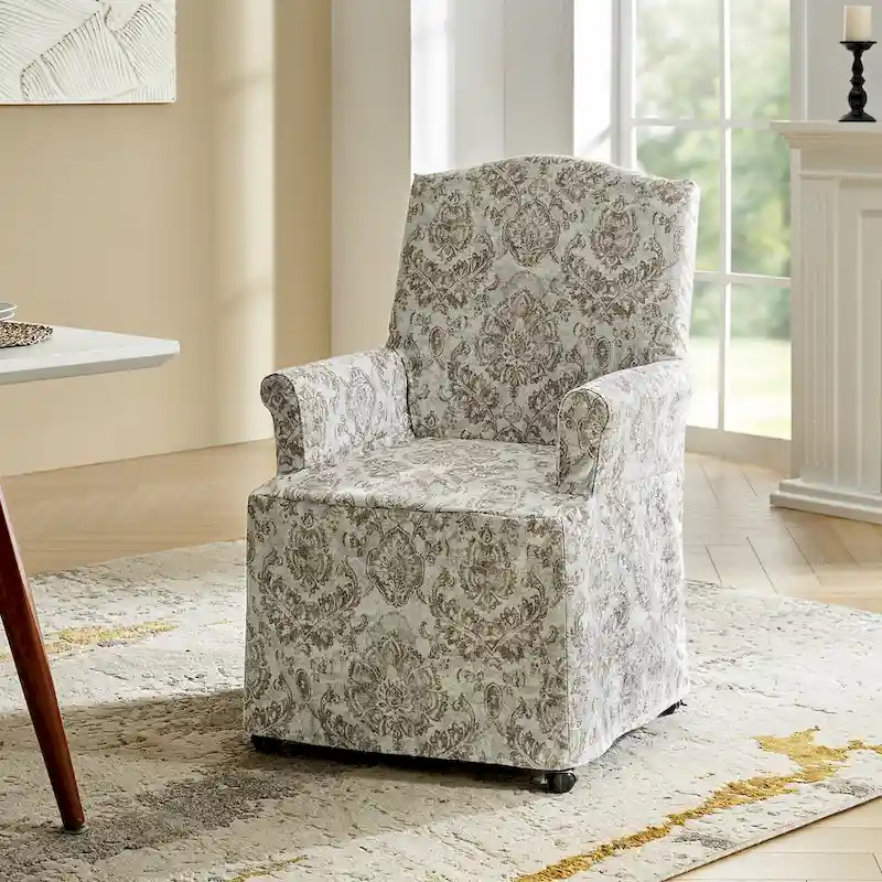 Alethea Upholstered Slipcover Arm Dining Chair with Soild Wood Legs by HULALA HOME