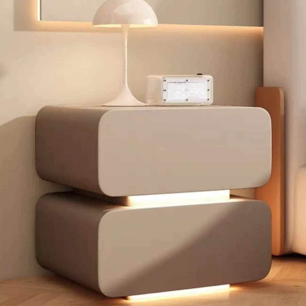 Modern Wood White Lighting 2-Drawer Nightstand