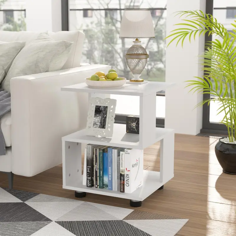 Modern 2-Tier Magic Cube Nightstands with Timeless Hollow Rectangle Design