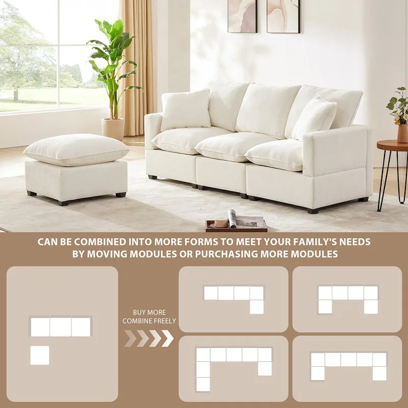 Modern Chenille Modular Sectional Sofa with 2 Pillows