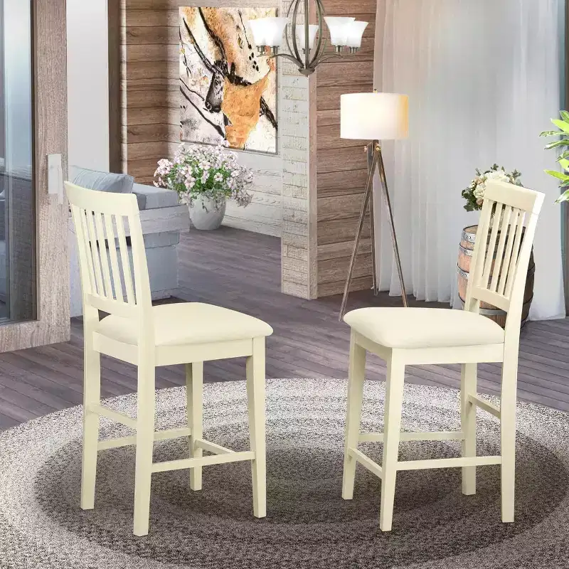 HomeStock Counter Stool-Linen Fabric Pub Height Wooden Chairs