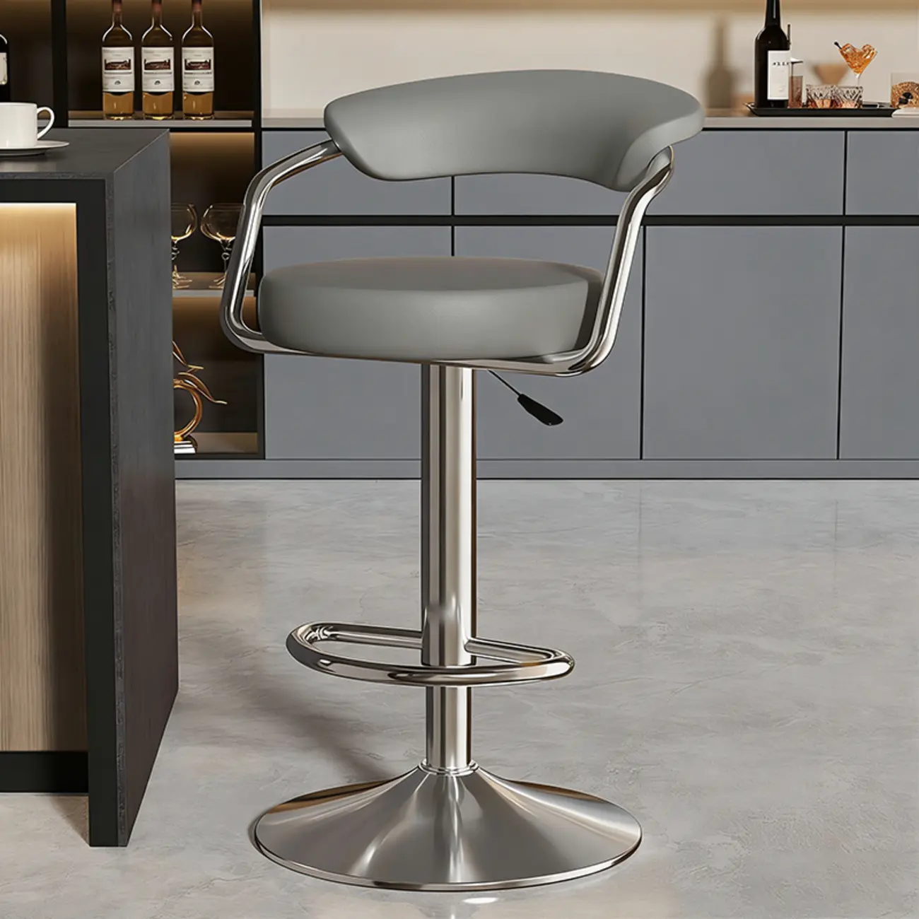 Adjustable Swivel Leather Modern Bar Stools Open Back