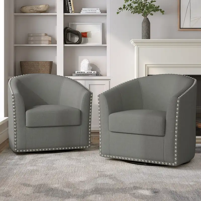 Nailhead Trim Upholstered Swivel Accent Chairs Set of 2