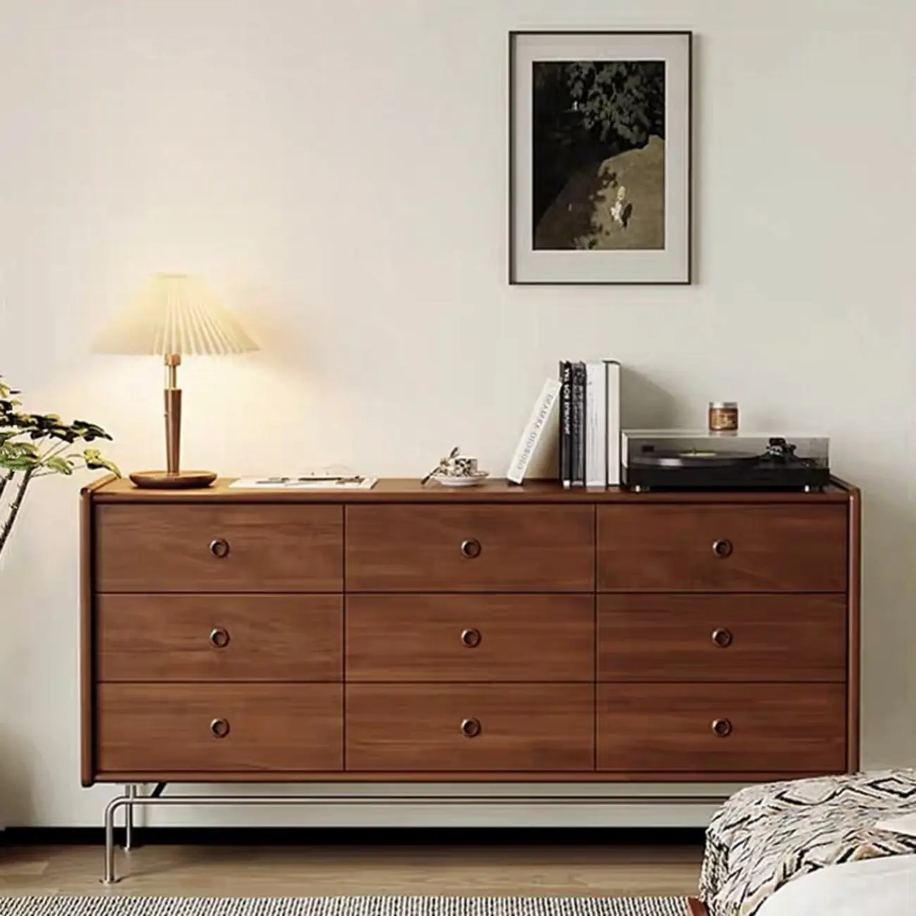 Trendy Lumber Cocoa Chest with 9 Drawers and Metal Base