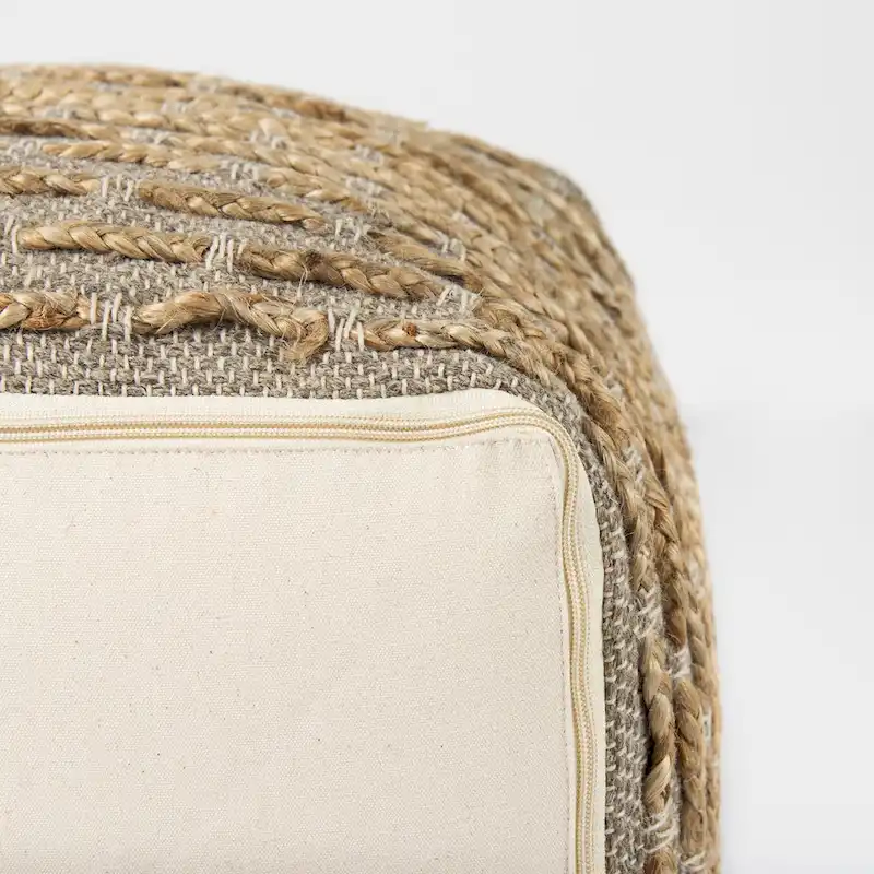 Mercana Binita Grey / Brown Hemp Wool & Cotton Square Pouf