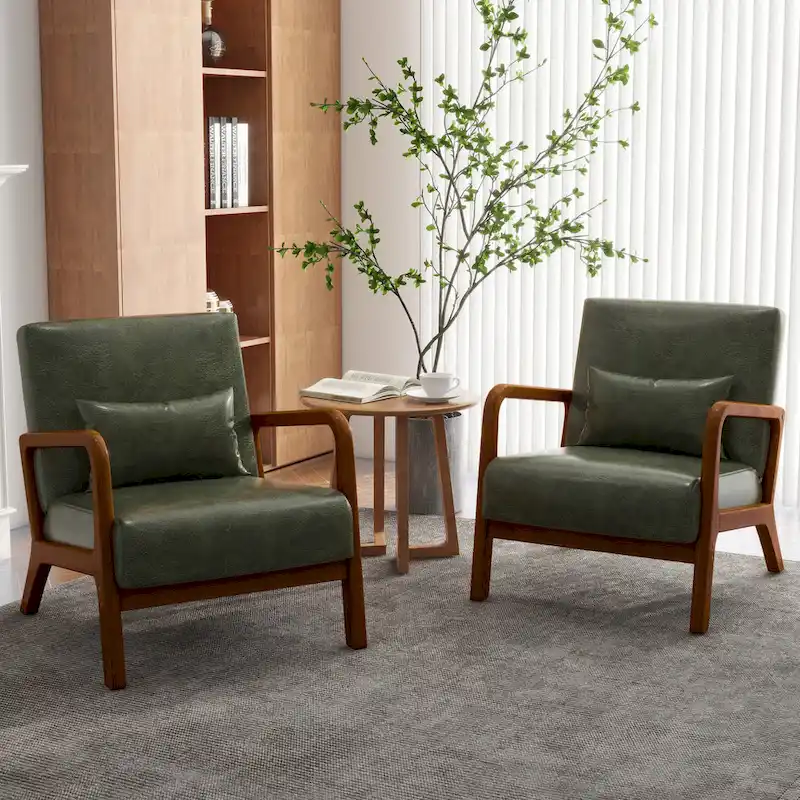 Upholstered Armchair Leisure Chair Accent Chairs Set of 2 with Pillow